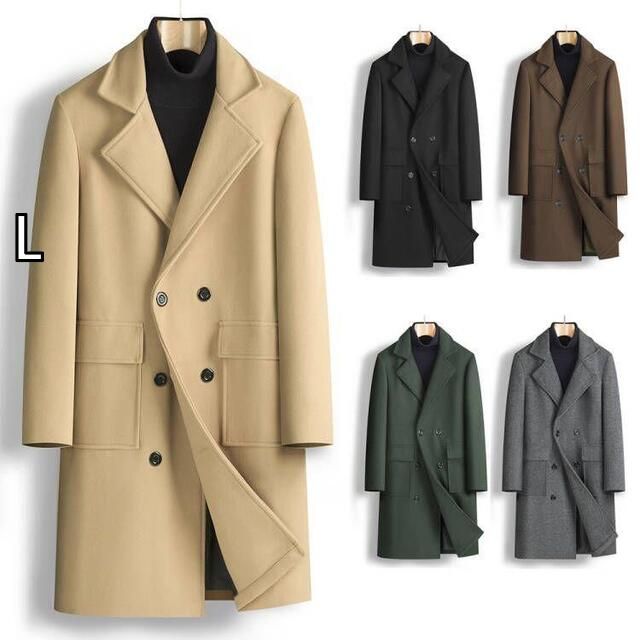 [L]秋冬 コーデ メンズ  服 シンプル ファッション オシャレ 大人 かっこいい 大きいサイズ ストリート 紳士服  ダブルブレスト ソリッドカラー ジャケット カジュアル ミドル丈 ウール コー