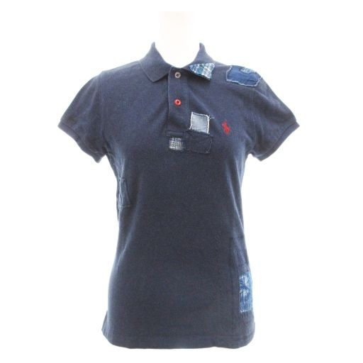 ポロ ラルフローレン POLO RALPH LAUREN THE SKINNY POLO ポロシャツ 半袖 S 紺 ネイビー 鹿の子 刺し子 パッチワーク AE