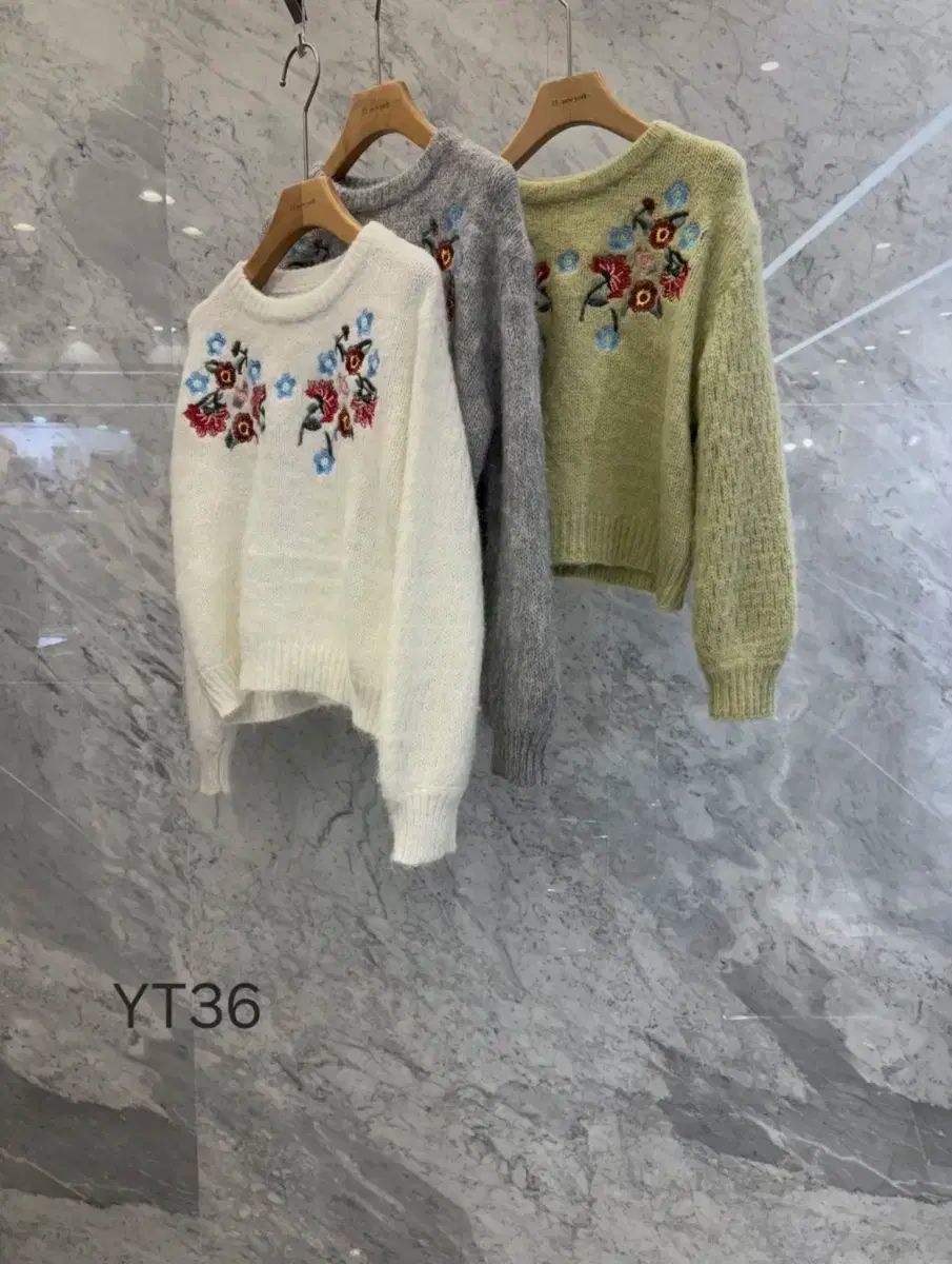 js NEW YORK スター スタイル 2025 f w ラウンド 刺繍 フラワー バイ ニット