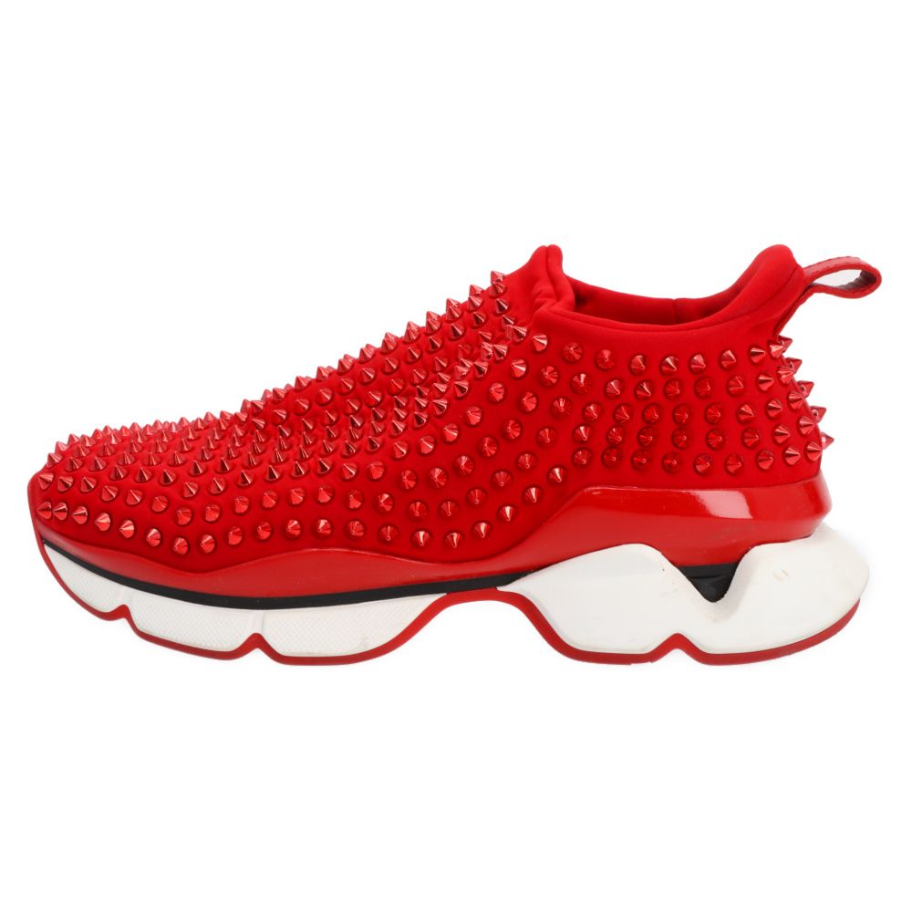 【美品】Christian Louboutin 赤 スタッズ スニーカー CHRISTIAN LOUBOUTIN (クリスチャンルブタン) スタッズ ソックス