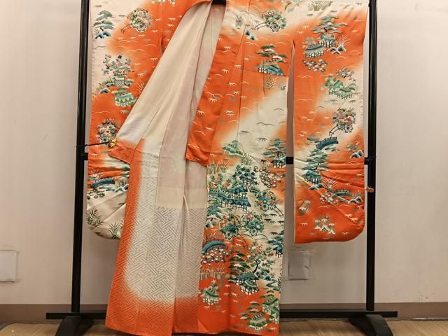 平和屋着物●訪問着　松竹梅風景文　暈し染め　金彩　正絹　逸品　AABC9818ph 平和屋着物○訪問着 松竹梅風景文 暈し染め 金彩 正絹 逸品 AABC9818ph