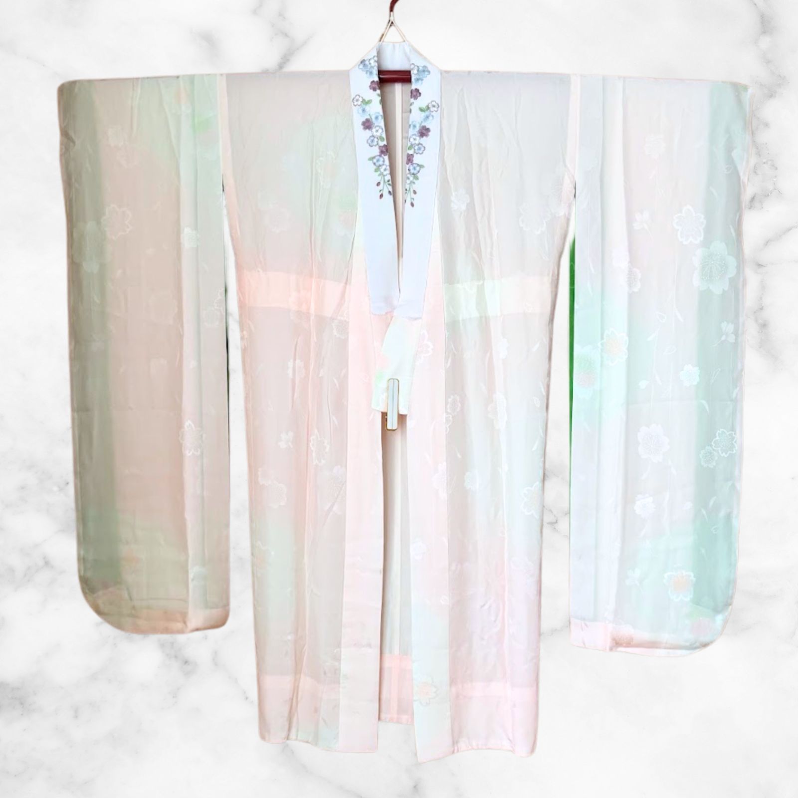 Furisode Kimono Full Set Pink with Floral Design Reversible