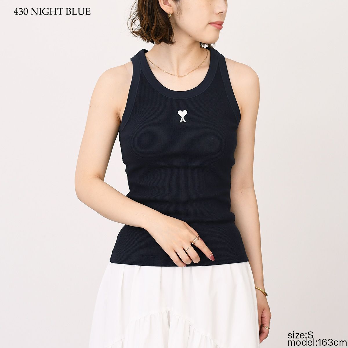 AMI ALEXANDRE MATTIUSSI アミパリス トップス タンクトップ Ami de Coeur コットンリブ FTK160 JE0117 レディース パープル ネイビー コットン ノースリーブ 刺繍 春 夏