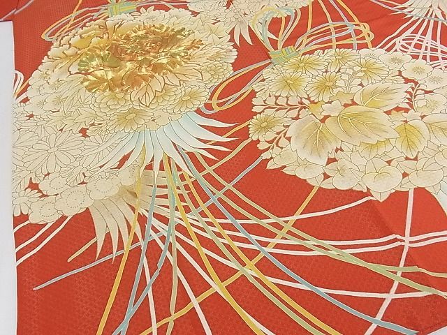 平和屋-こころ店■極上 振袖 駒刺繍 花くす玉文 金彩 金通し地 着丈165cm 裄丈65cm 正絹 逸品 3kk1600