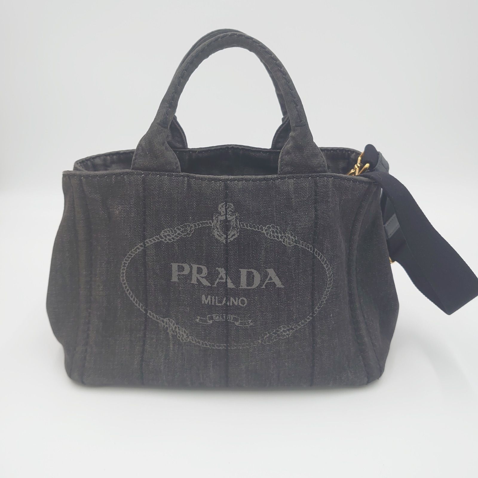 PRADA プラダ カナパ Sサイズ ブラックデニム ブラック ハンドバッグ ...