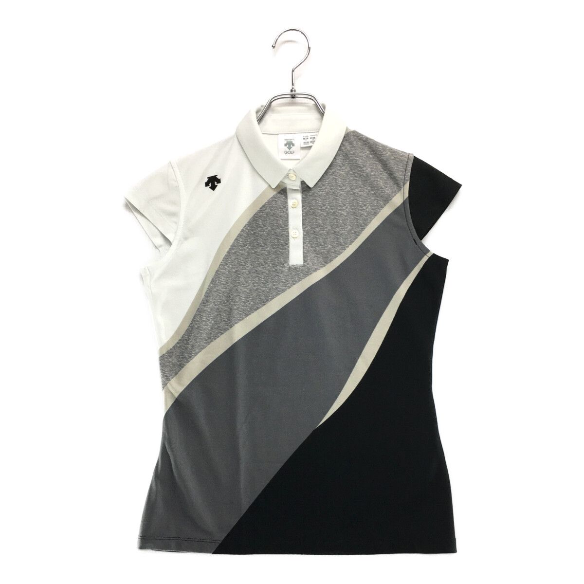 レディース デサントゴルフ DESCENTE GOLF 半袖ポロシャツ M 白×黒×グレー ショートスリーブ