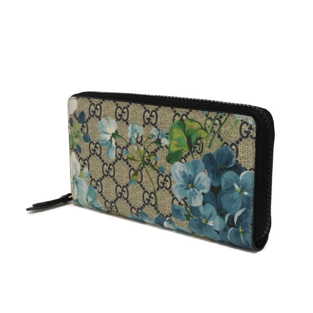 GUCCI グッチ GGブルームス ジップアラウンドウォレット フローラ ブルー ラウンドファスナー マチ付き 札入れ カードケース コインケース GGスプリーム ベージュ 長財布 408665 KU2HN 8499