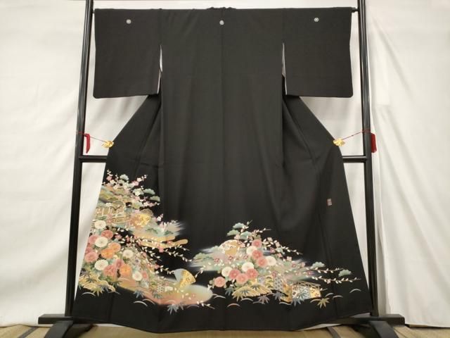 平和屋着物□豪華黒留袖 作家物 駒刺繍 草花文 暈し染め 金彩