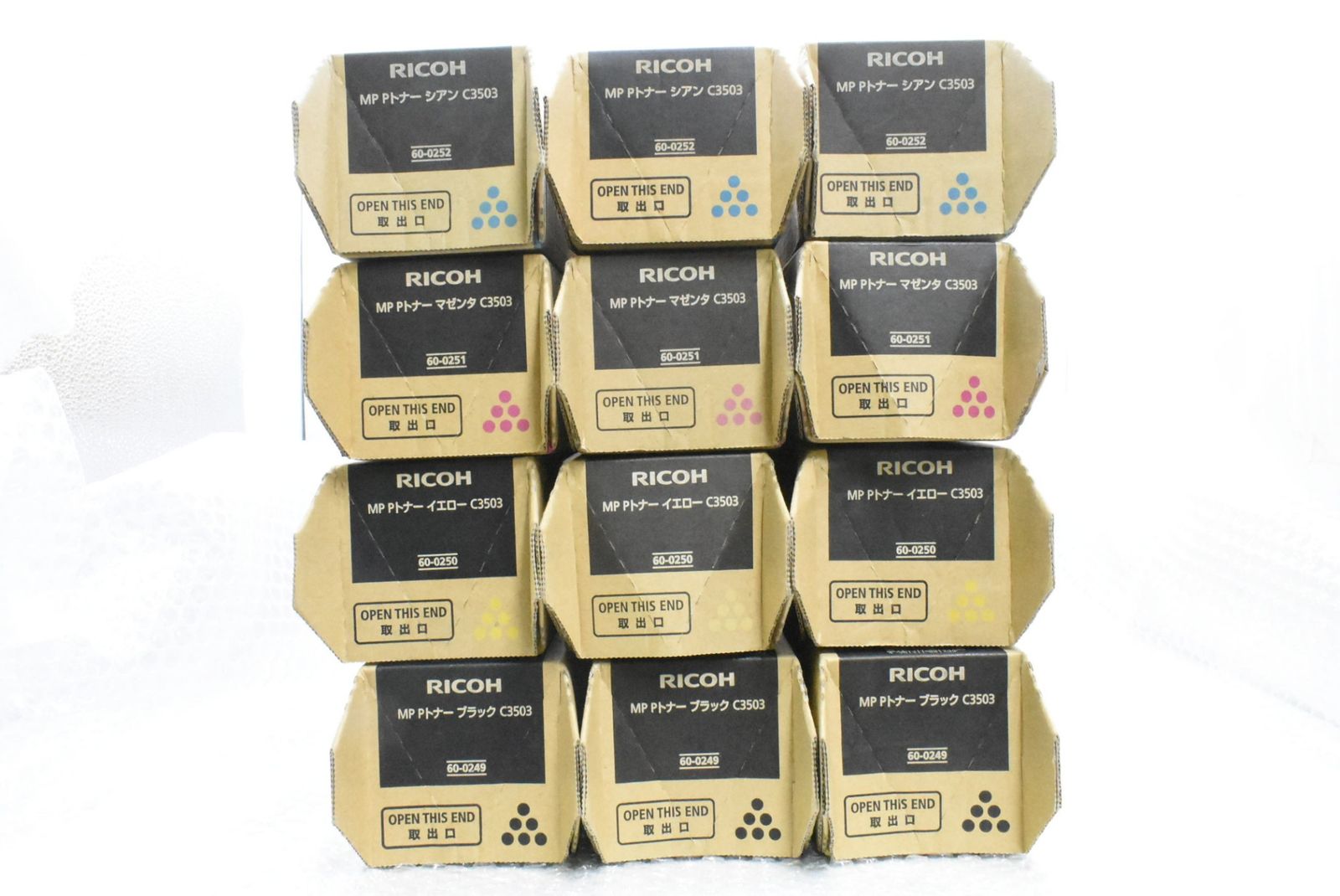 リコー 純正 トナー C3503 4色12本 シアン マゼンタ イエロー ブラック RICOH ITLBS0T2AFB4-D-N225-byebye