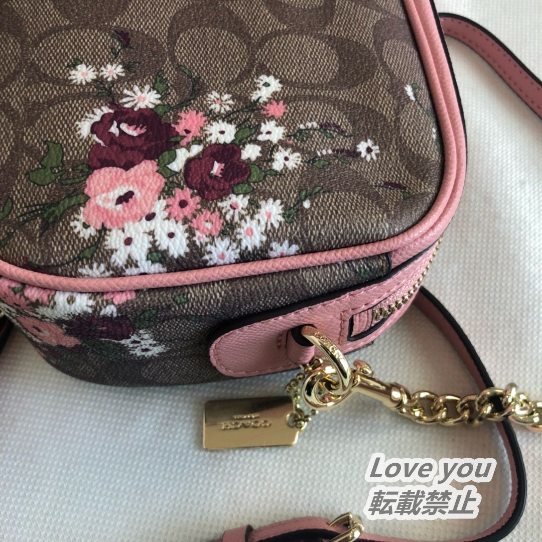 COACH コーチバッグ F29732 花柄 ショルダーバッグ チェーンバッグ シグネチャー アウトレット品 ブラウン×ピンク