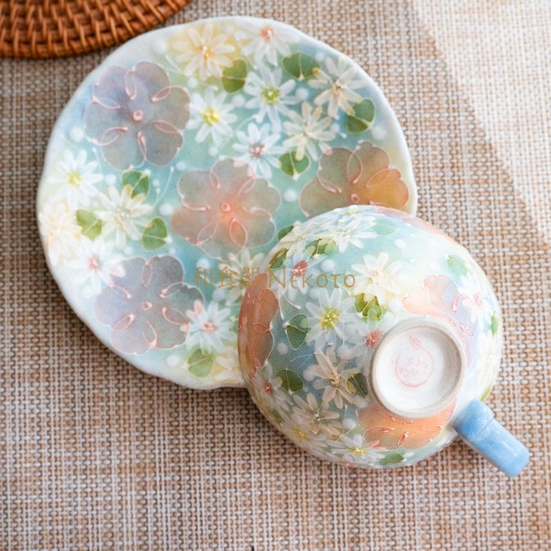 新品ゆずりは工房 花小道 コーヒー碗皿カップ ソーサ― セット 花