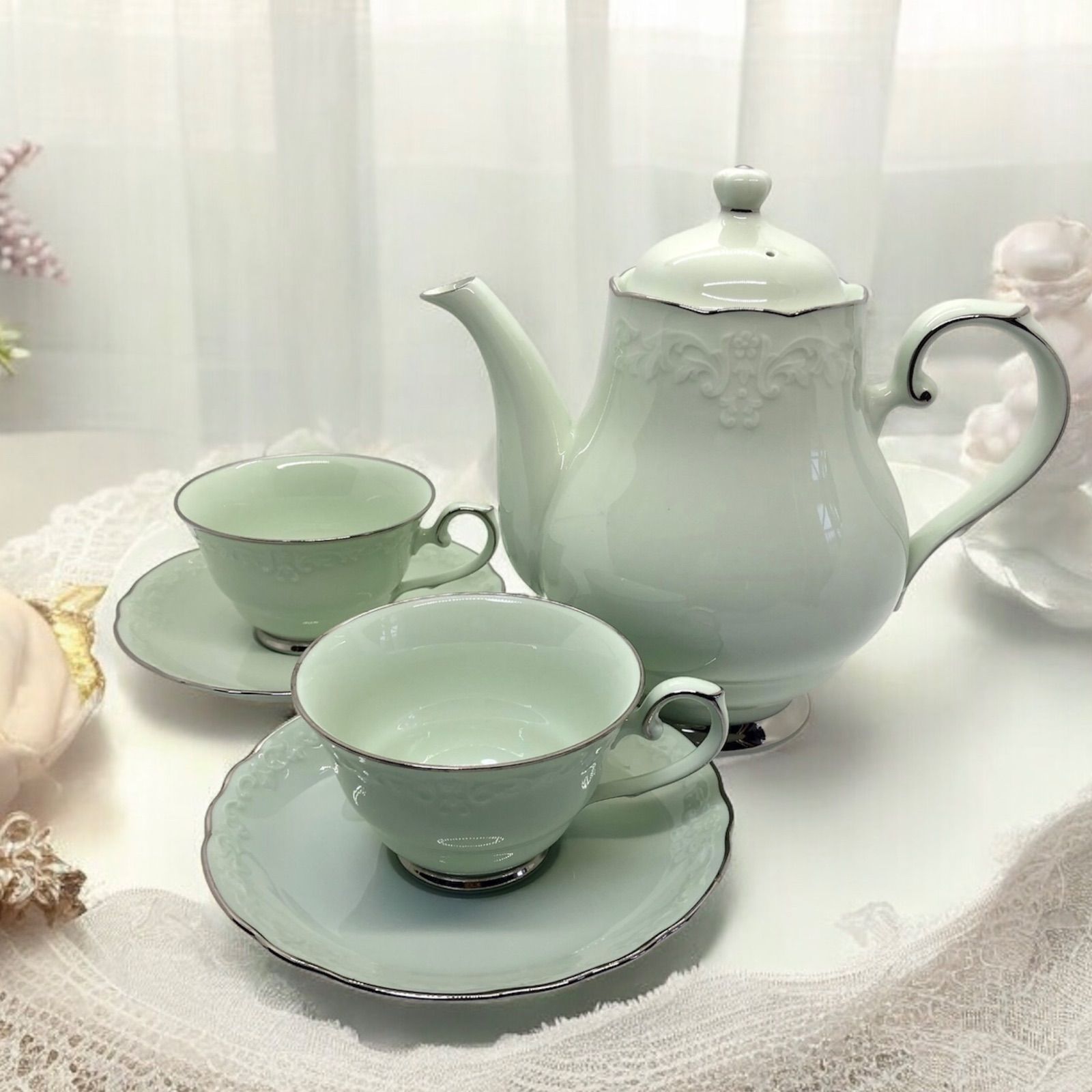 Noritake セラドン 青磁 カップ&ソーサー 2客 ティーポット - メルカリ