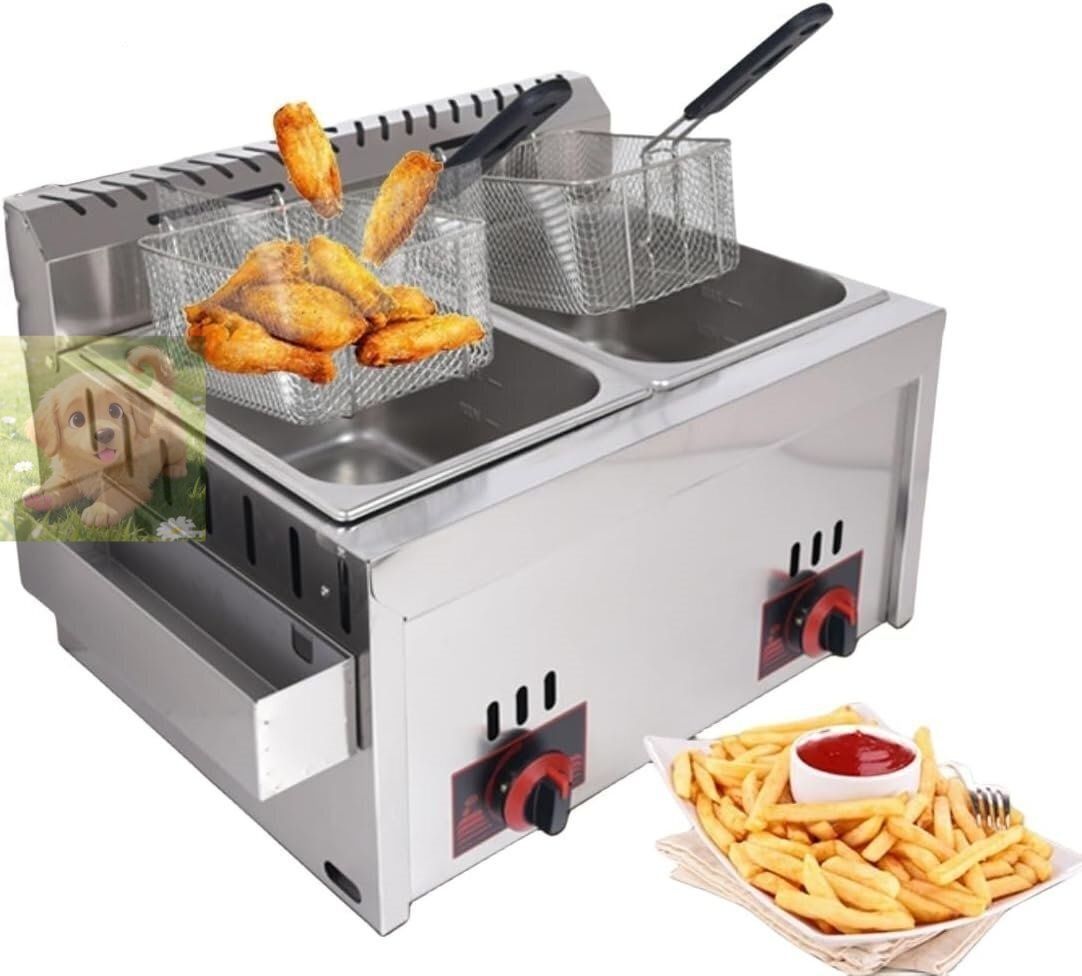 業務用ガスフライヤー大型卓上フライヤー ガスフラフライヤー LPガス用 イヤー 二重シリンダー ダブルネットワークフライヤー フライヤー