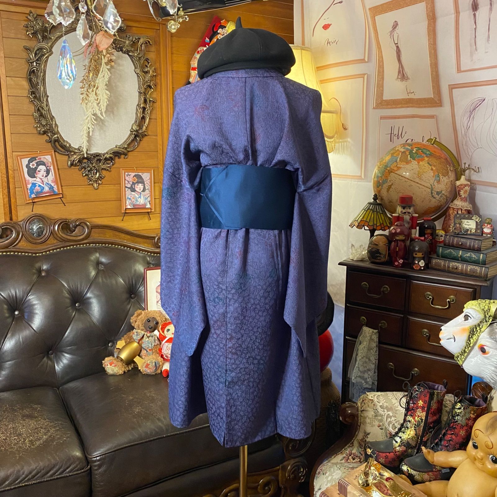 着物リメイク ミニミディ ワンピース ドレス｜洗える化繊＋名古屋帯