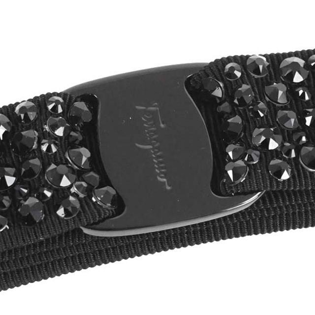 美品　フェラガモ ヴァラ・リボン ブラッククリスタルバレッタ サルヴァトーレ フェラガモ Salvatore Ferragamo 341693 488214