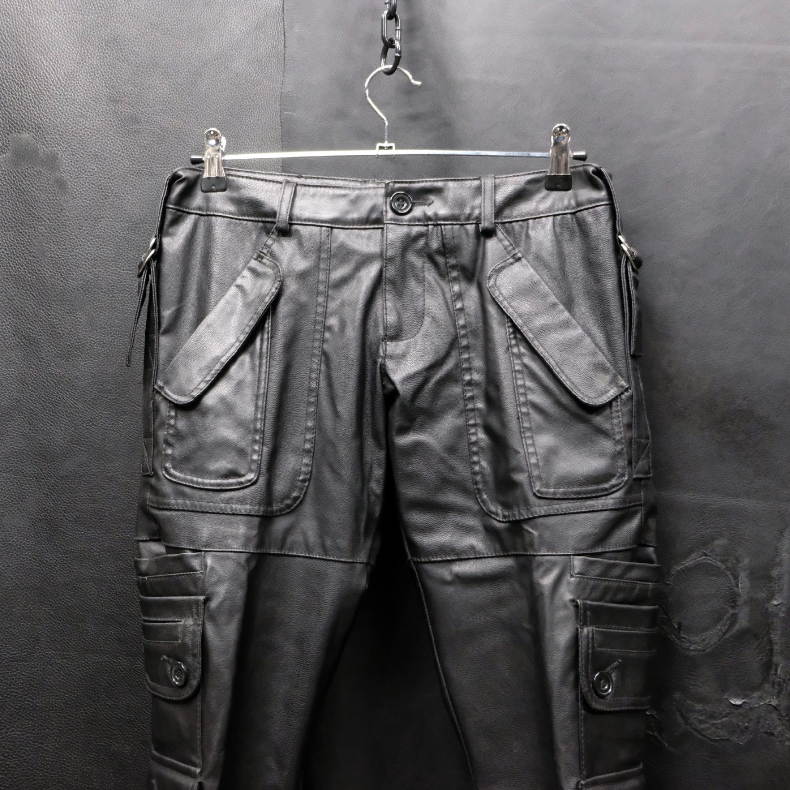 ZARA MAN PUレザー ギミックカーゴパンツ スリム US30/約82cm テック系 