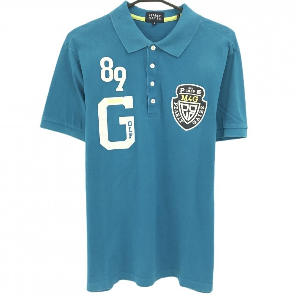 パーリーゲイツ 半袖ポロシャツ ブルーグリーン フェルトワッペン  メンズ 6(XL) ゴルフウェア PEARLY GATES