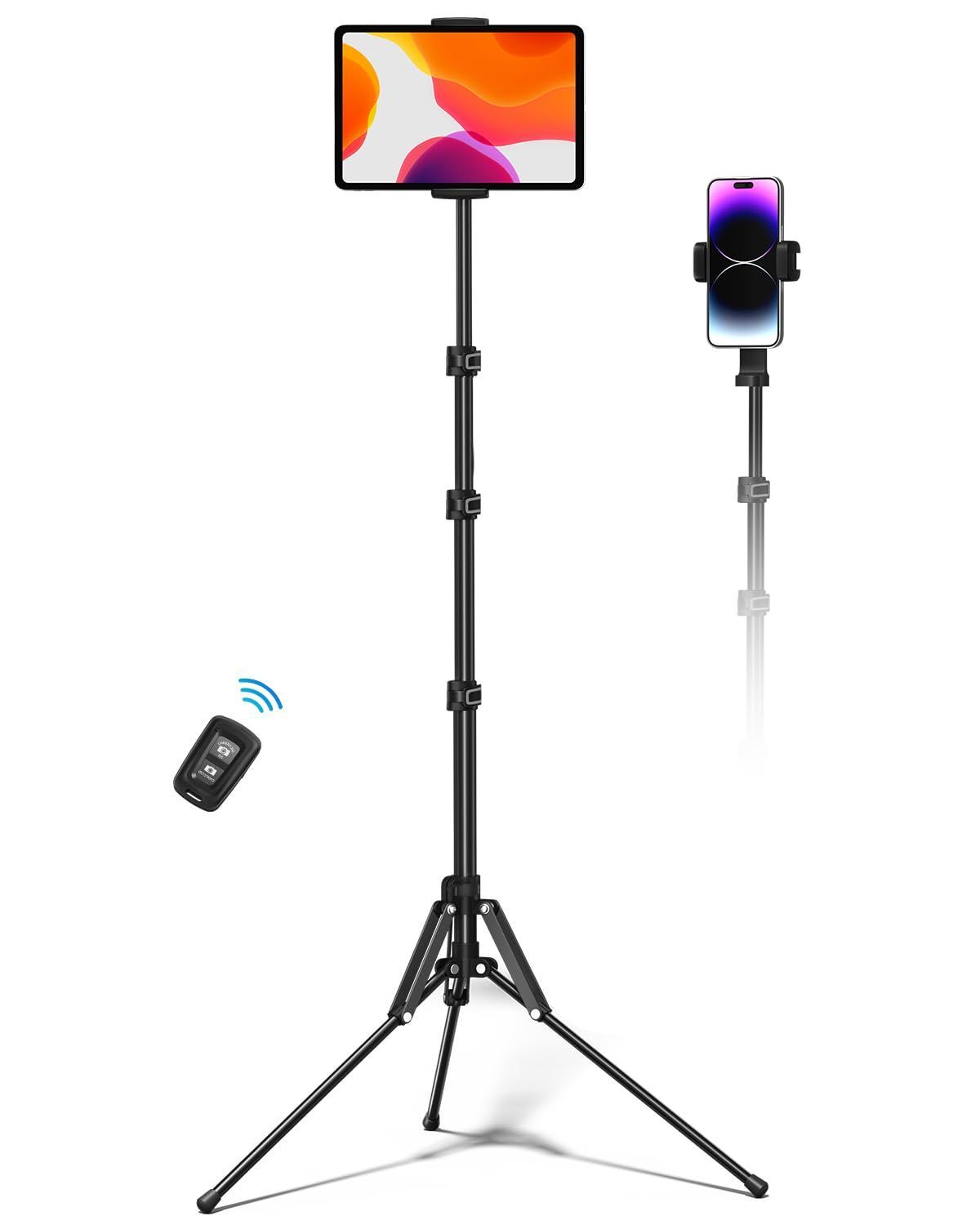 【人気商品】Pro アルミ、ビデオ記録、写真撮影、Vloggingに対応、iPad iPhone カメラホットシュ バッグ付き 角度高さ調整可能、3.5-13のデバイスに対応、リモート付き Androidと互換性 スマートフ