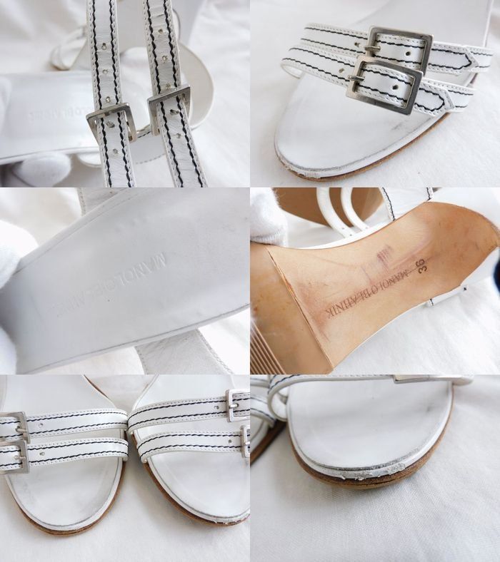  MANOLO BLAHNIK マノロ ブラニク レザー サンダル 36 約23 cm レディース 白 ホワイト シューズ 7 J サンダル サンダル ミュール