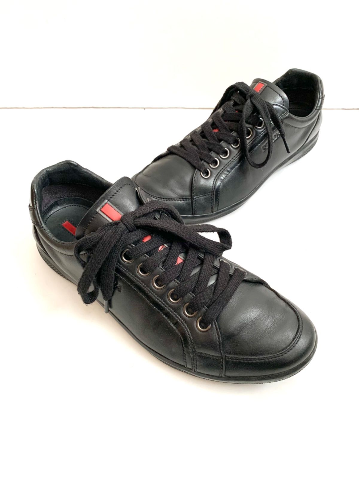 希少　PRADA プラダ　スニーカー　レザー　38.5 ブラック Prada レザースニーカー | ブラック | FARFETCH JP