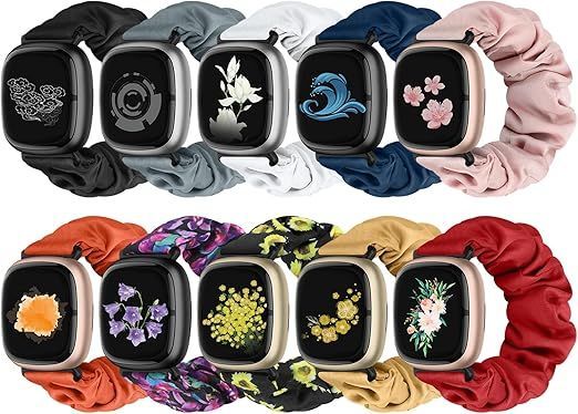 Acortjl シュシュバンド Fitbit Versa 4|Sense 2|Versa 3|Sense対応 伸縮性 かわいい生地 ソフトな交換用リストバンド パターン シュシュストラップ レディース ガールズ Fitbit Versa 4