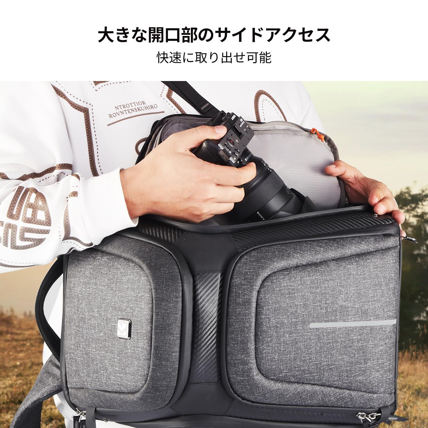 グレー-軽量化 [K&F Concept] カメラバッグ リュック バックパック 大