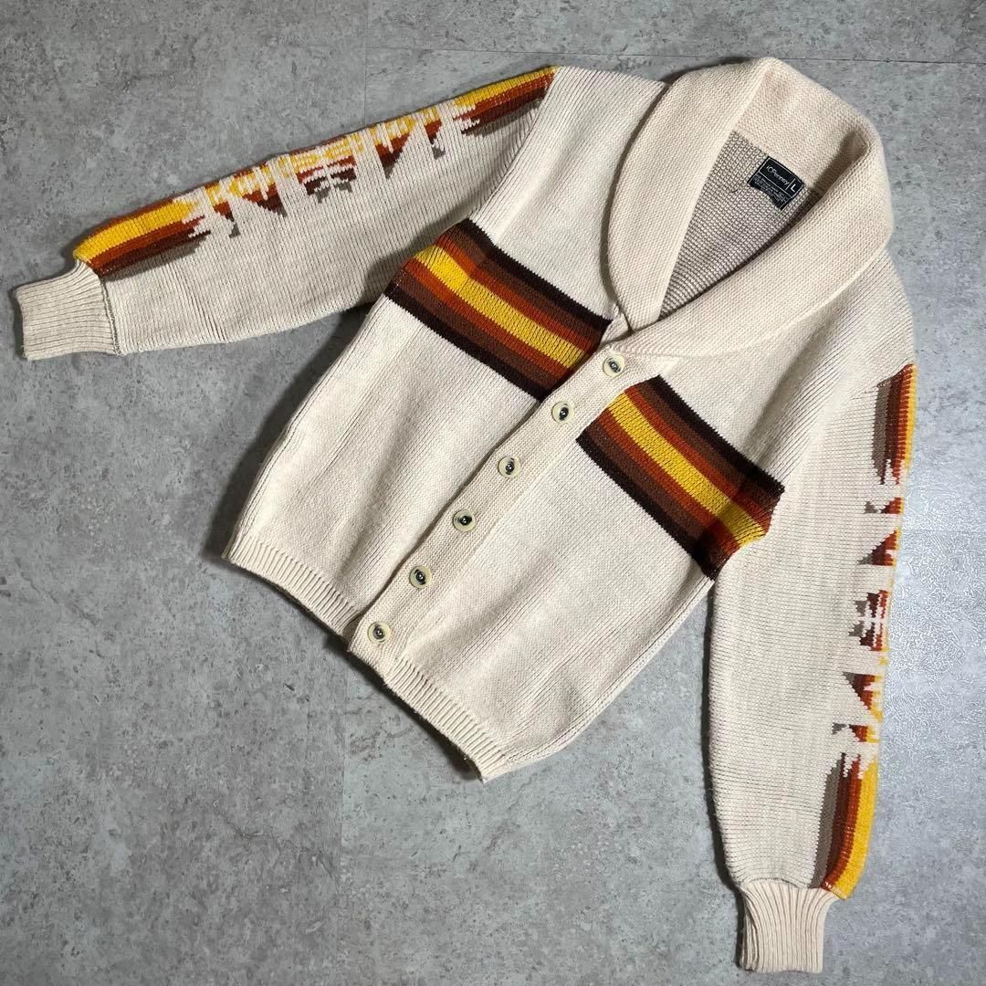 USA 70s Vintage JCPenney ショールカラーカーディガン チマヨ柄 L 