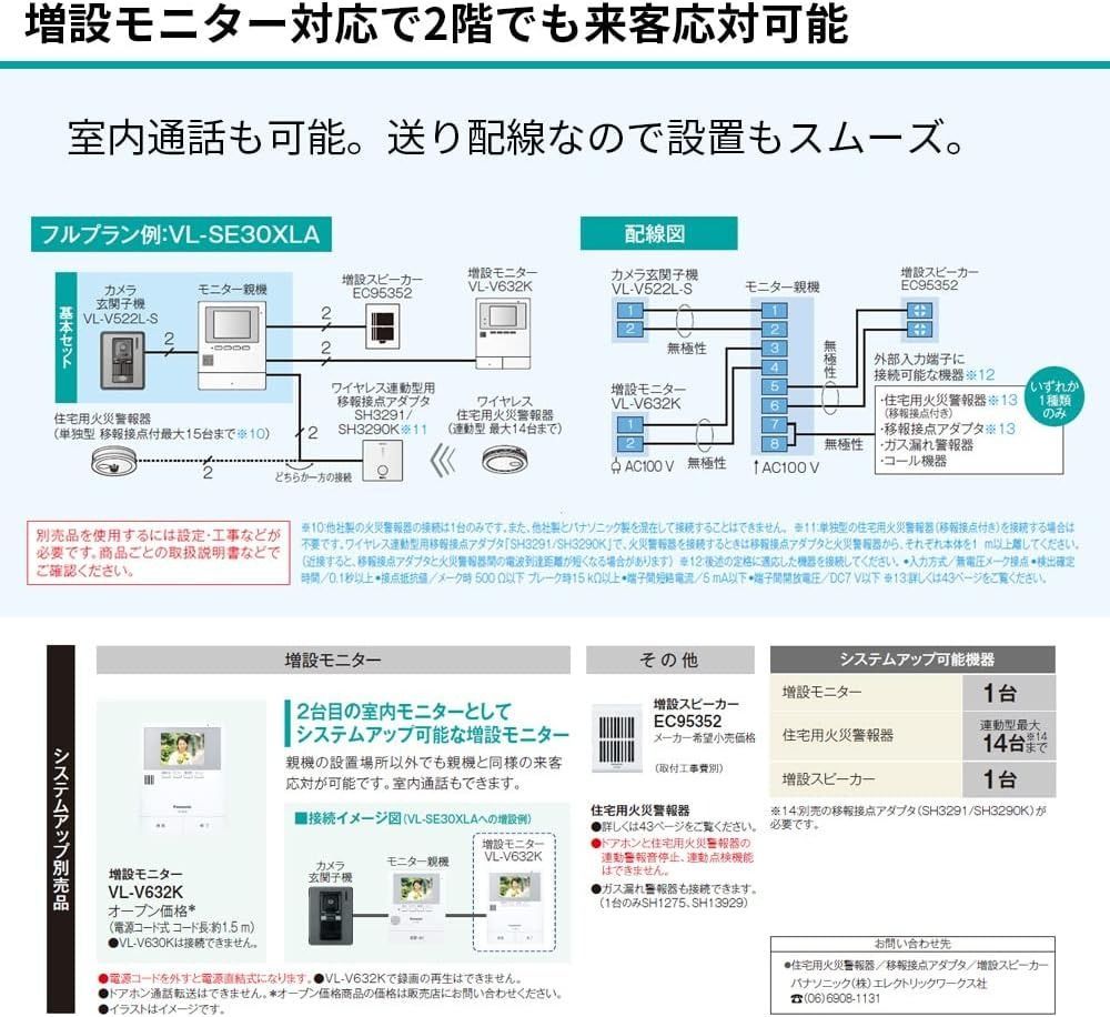 パナソニック テレビドアホン 電源直結式 自動録画機能付 手動録画 増設モニター 室内通話 モニター3.5型TFTカラー液晶 玄関子機 露出型  LEDライト VL-SE30XLA - メルカリ