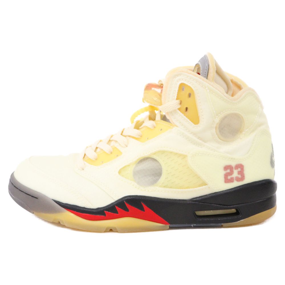 NIKE (ナイキ) ×OFF WHITE AIR JORDAN5 SAIL オフホワイト エアジョーダン5 セイル ハイカットスニーカー ホワイト/イエロー US8.5/26.5cm DH8565-100