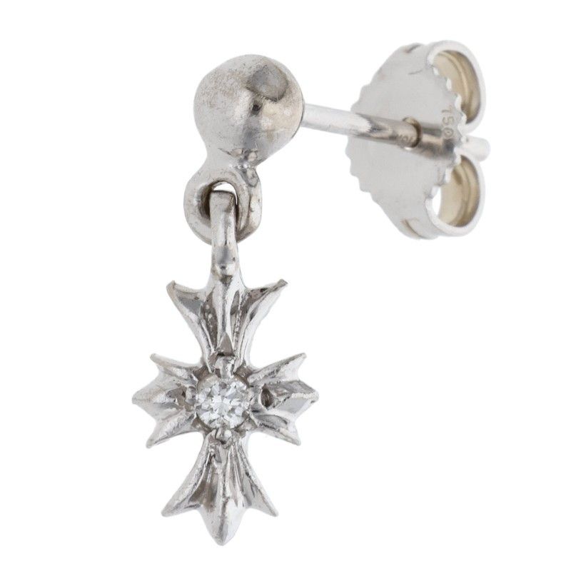 クロムハーツ 18K TNY E CH PLS DIA|タイニーECHプラスドロップ 1ダイヤホワイトゴールドピアス メンズ