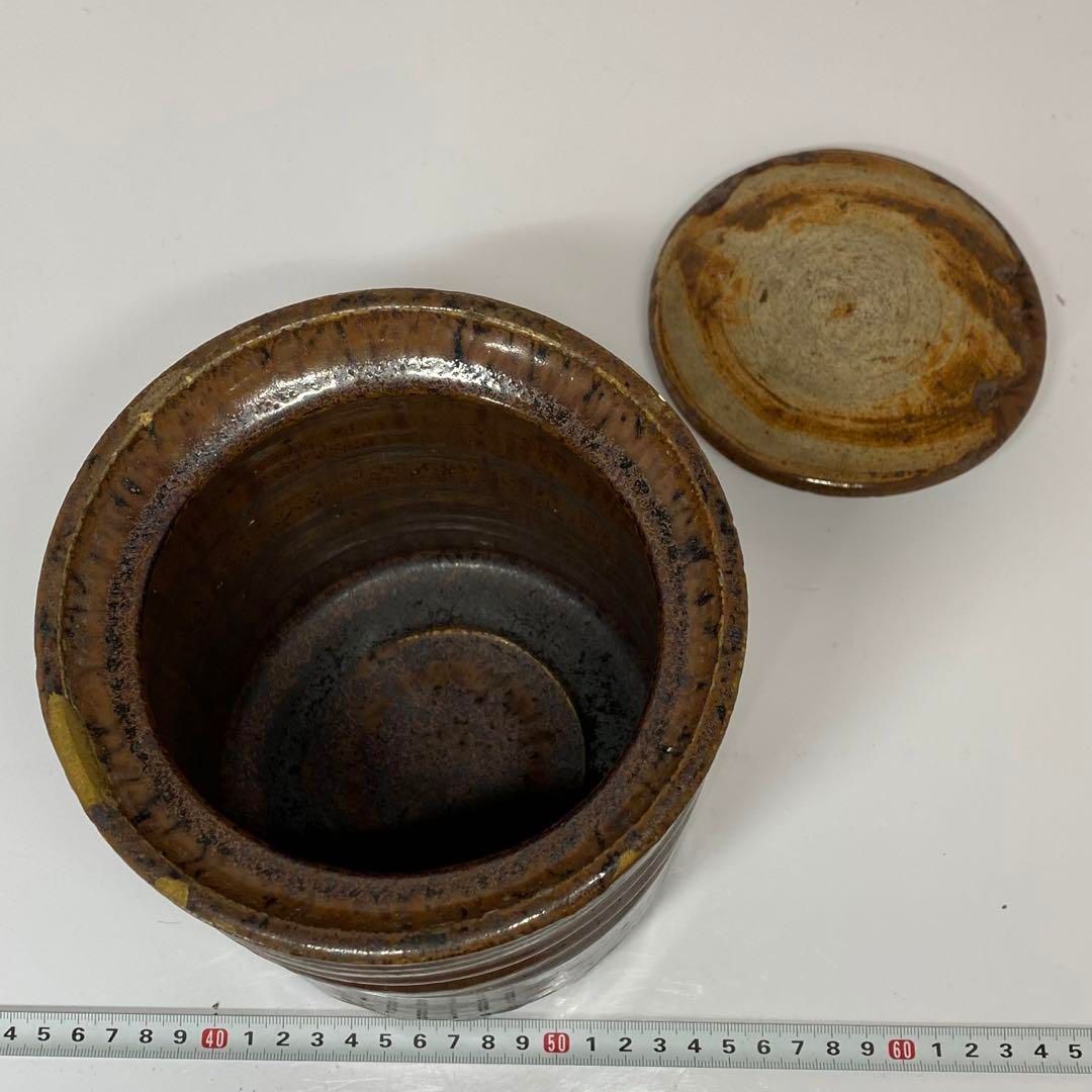 江戸期 尾戸焼 飴紬水指 時代木箱付 タカチ 高さ