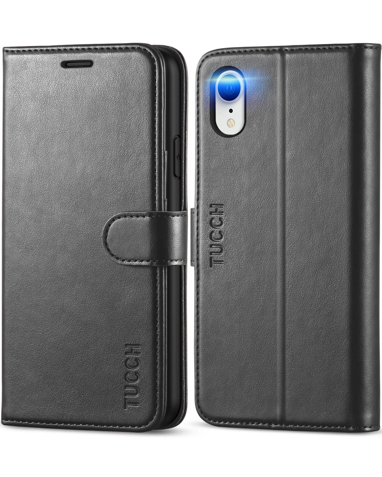 TUCCH iPhone XR 対応 ケース 手帳型 スマホケース iPhone xr 高級合皮 TPU 耐衝撃 [RFIDブロッキング] 防塵 カードホルダー スタンド機能 マグネット式 留め具 おしゃれ iPhone XR専用 ブラック
