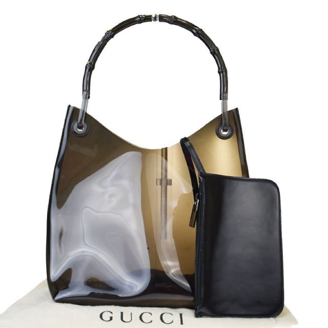 【中古】 グッチ(Gucci) バンブー ビニール，レザー ショルダーバッグ クリアブラック 07GB547