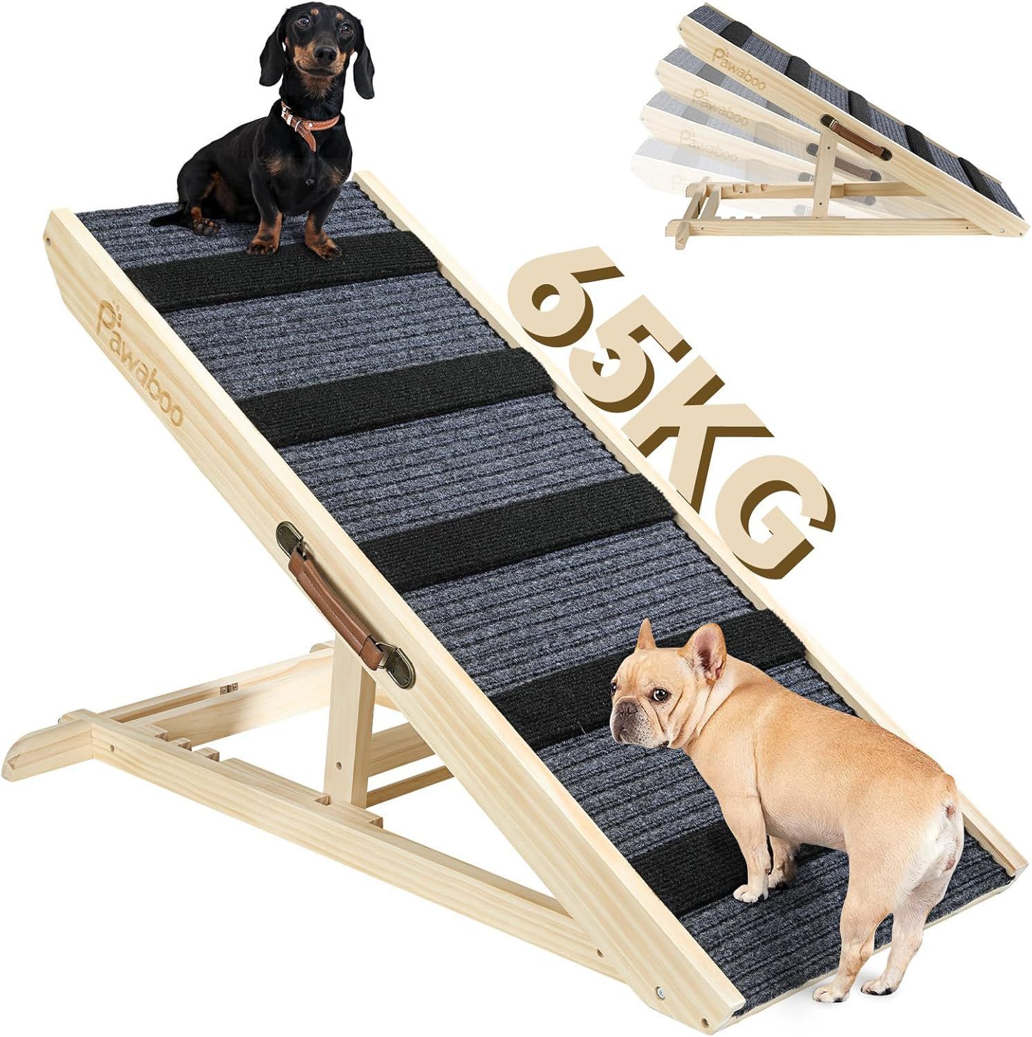 ペットスロープ ペットステップ Pawaboo ペット用 犬用 坂状 高さ調節可能 段差がない 安定 滑り止め 木製 ステップ 4段調節 幅40cm 省スペース 持ち運びやすい 組立簡単 子犬 老犬