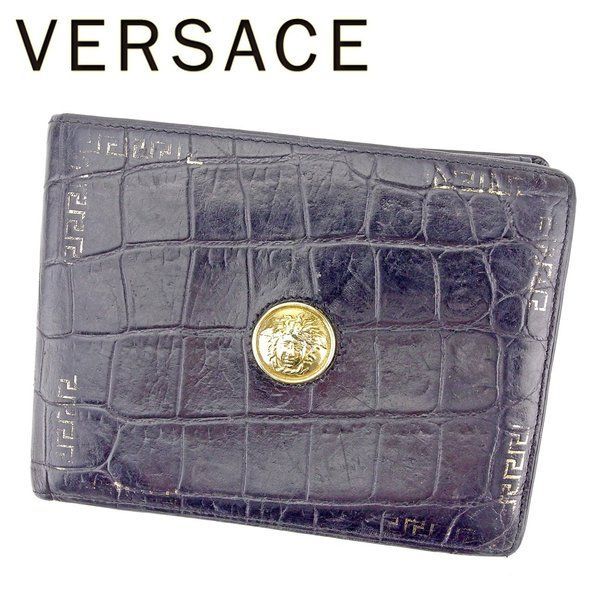 ジャンニヴェルサーチ 二つ折り 財布 メデューサ ブラック レザー GIANNI VERSACE  T9577S 