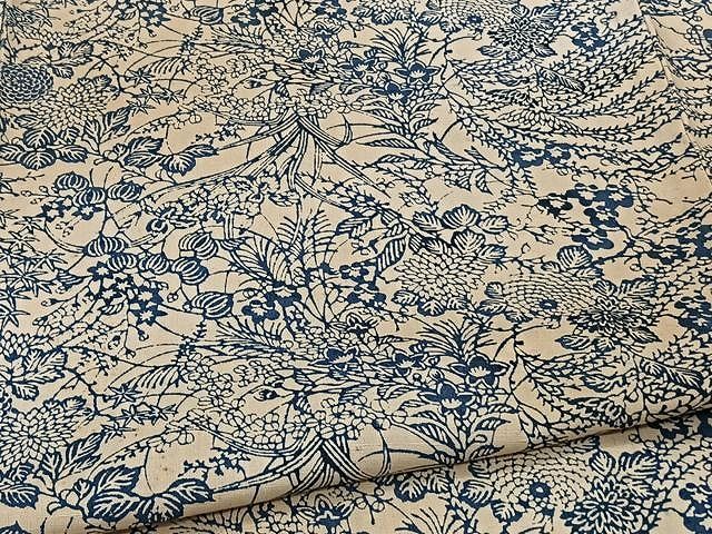 平和屋着物□本藍 型絵染 小紋 紬地 風景花文 正絹