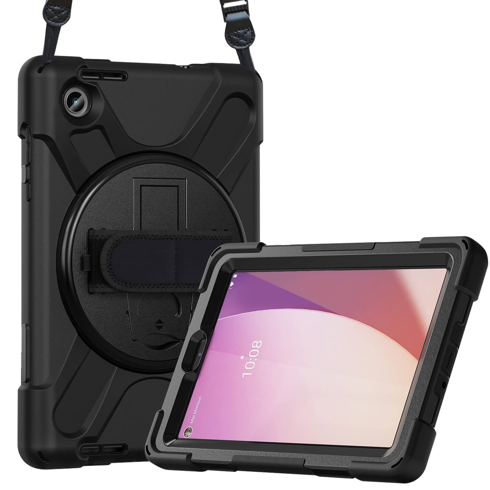 ProCase レノボ Lenovo Tab M8 (4th Gen) 2023発売（ZABU0172JP）/NEC LAVIE Tab T8(TAB08/H04) 8インチ タブレットケース 360回転可能 ショルダーストラップ付き スタンド機