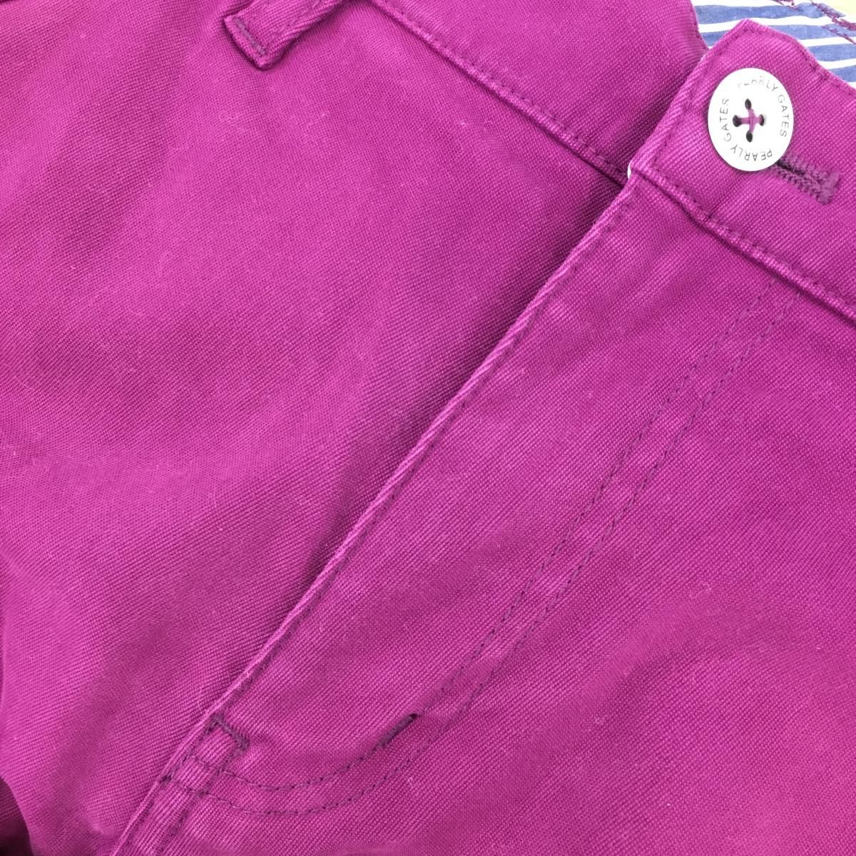 パーリーゲイツ パンツ パープルピンク ロゴ白 ストレッチ レディース