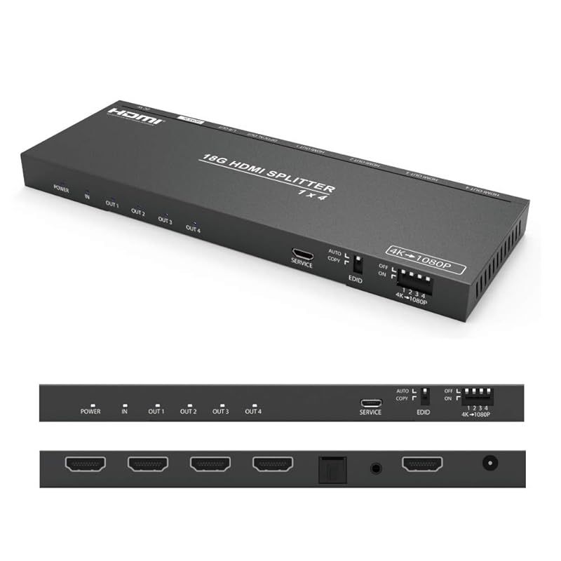 DAIAD HDMI 分配器 音声分離 1入力4出力 同時出力 4K60Hz HDR スプリッター 3.5mm HDCPパススルー 光デジタル AVアンプ サウンドバー 1