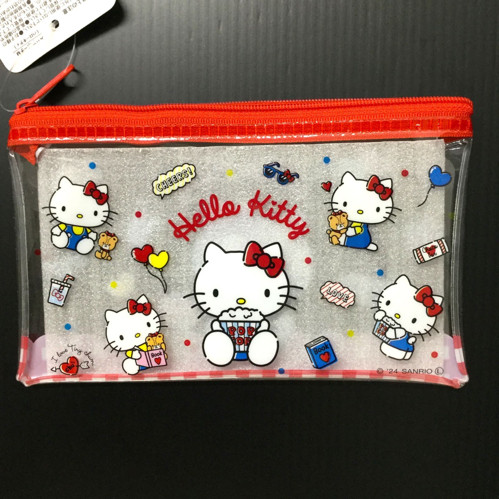 b107【新品・未使用品】ハローキティ クリアポーチM レッド 赤 姫系 