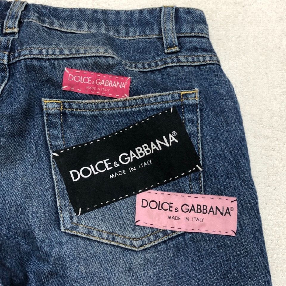 DOLCE＆GABBANA ドルチェアンドガッバーナ ドルガバ バラ スパンコール 刺繍 ワッペン ロゴ デニム パンツ サイズ36 コットン スリット ダメージ加工 Exclusive WWW_MORNINGWALKER_COM