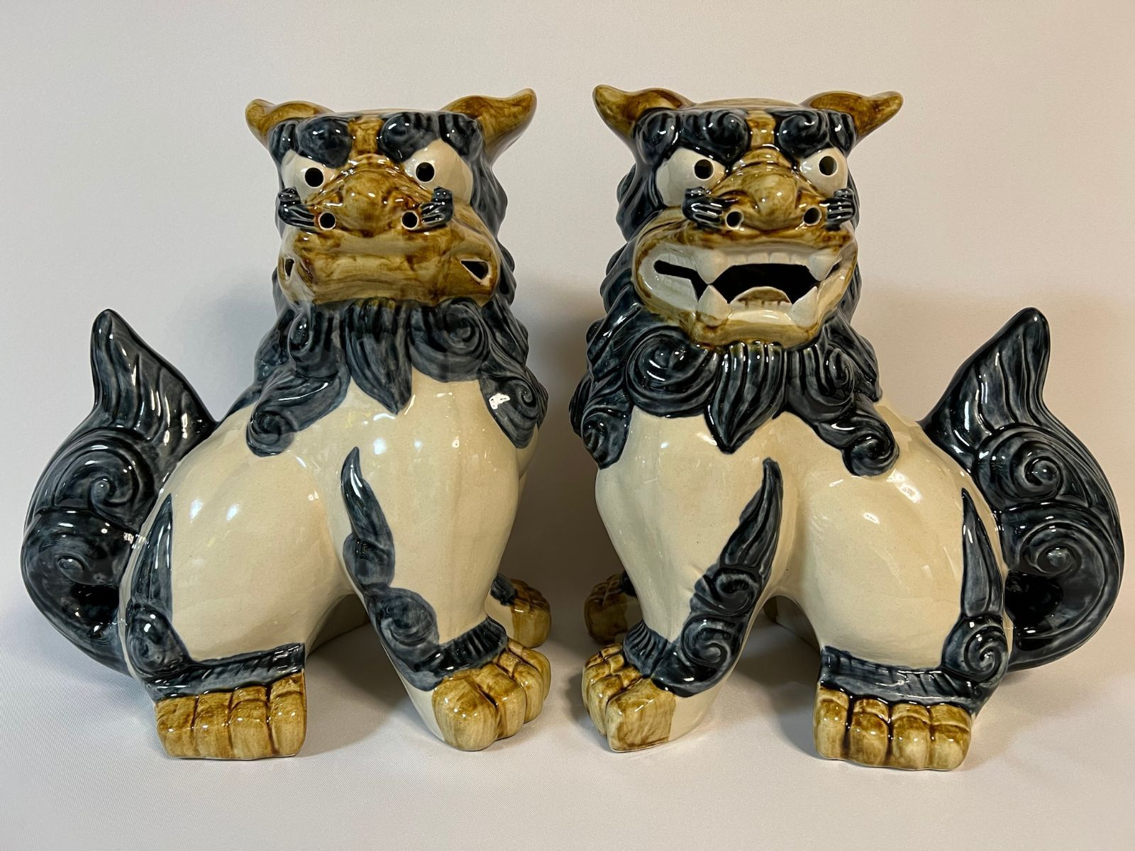 朝日陶器 朝日陶芸 琉球の獅子 シーサー 沖縄 シーサー 門柱 高さ33cm 中城
