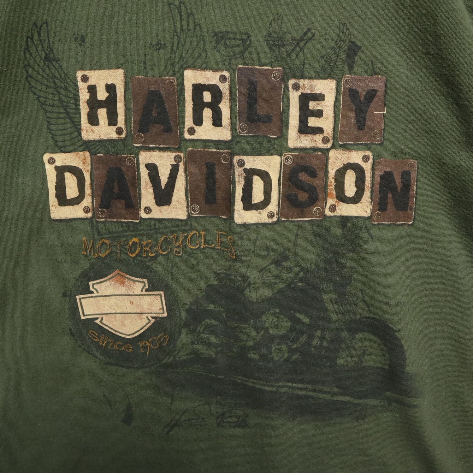 レディースXL 【A品】 90s 00sメキシコ製 HARLEY DAVIDSON ハーレーダビッドソン  Tシャツ 半袖 バイク 両面プリント 無地 カーキ 厚手 ヘビーウェイト 春夏 ヴィンテージ USA古着 M4b905