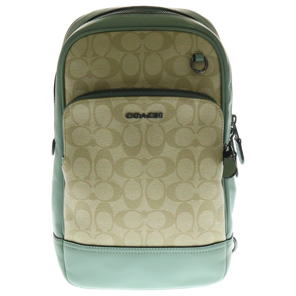 COACH コーチ シグネチャー グラハムパック ショルダーバッグ ボディバッグ ライトグリーン×アイボリー PVC×レザー