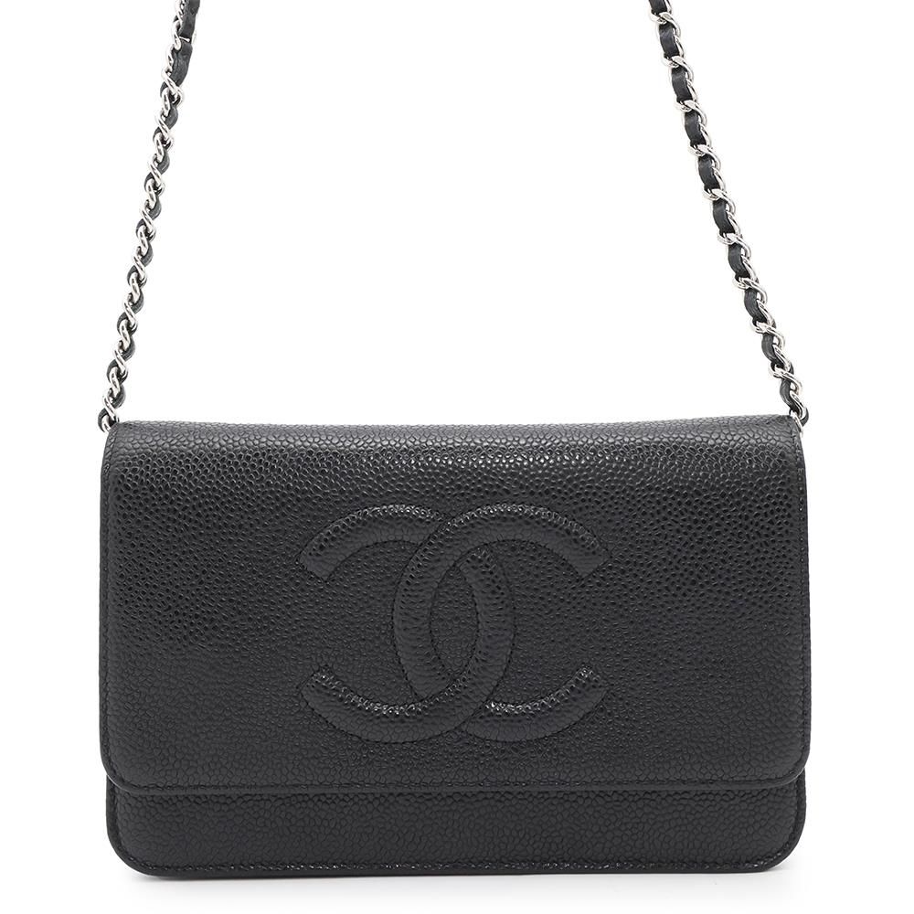 シャネル チェーンウォレット ココマーク キャビアスキン A48654 CHANEL チェーンショルダーバッグ 財布 黒