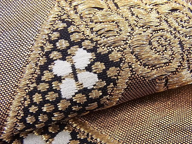 平和屋着物□六通柄袋帯 唐織 吉祥花菱文 黒地 金糸 逸品 n-cw0543  