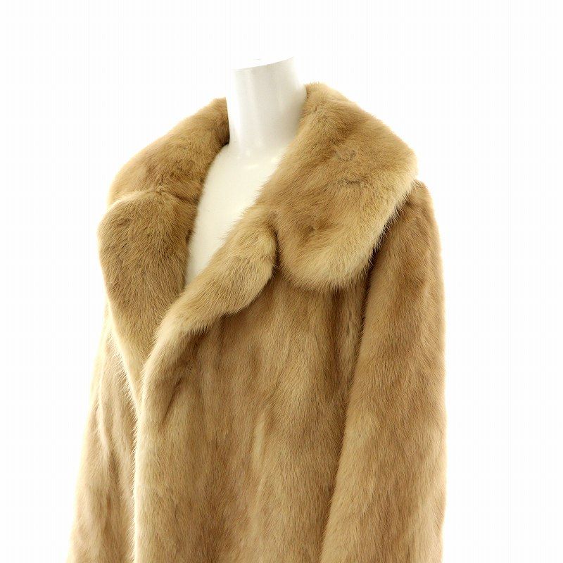 ファーコート ハーフ ミドル ミンク 毛皮 総裏地 刺繍 花柄 茶