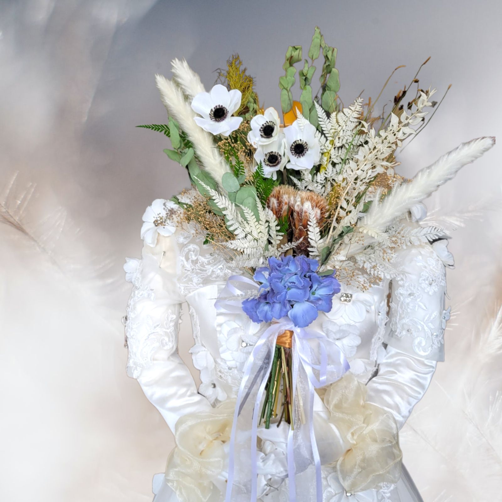 NO.59 春のミモザのブーケ&ブートニア&ヘッドドレスのセット