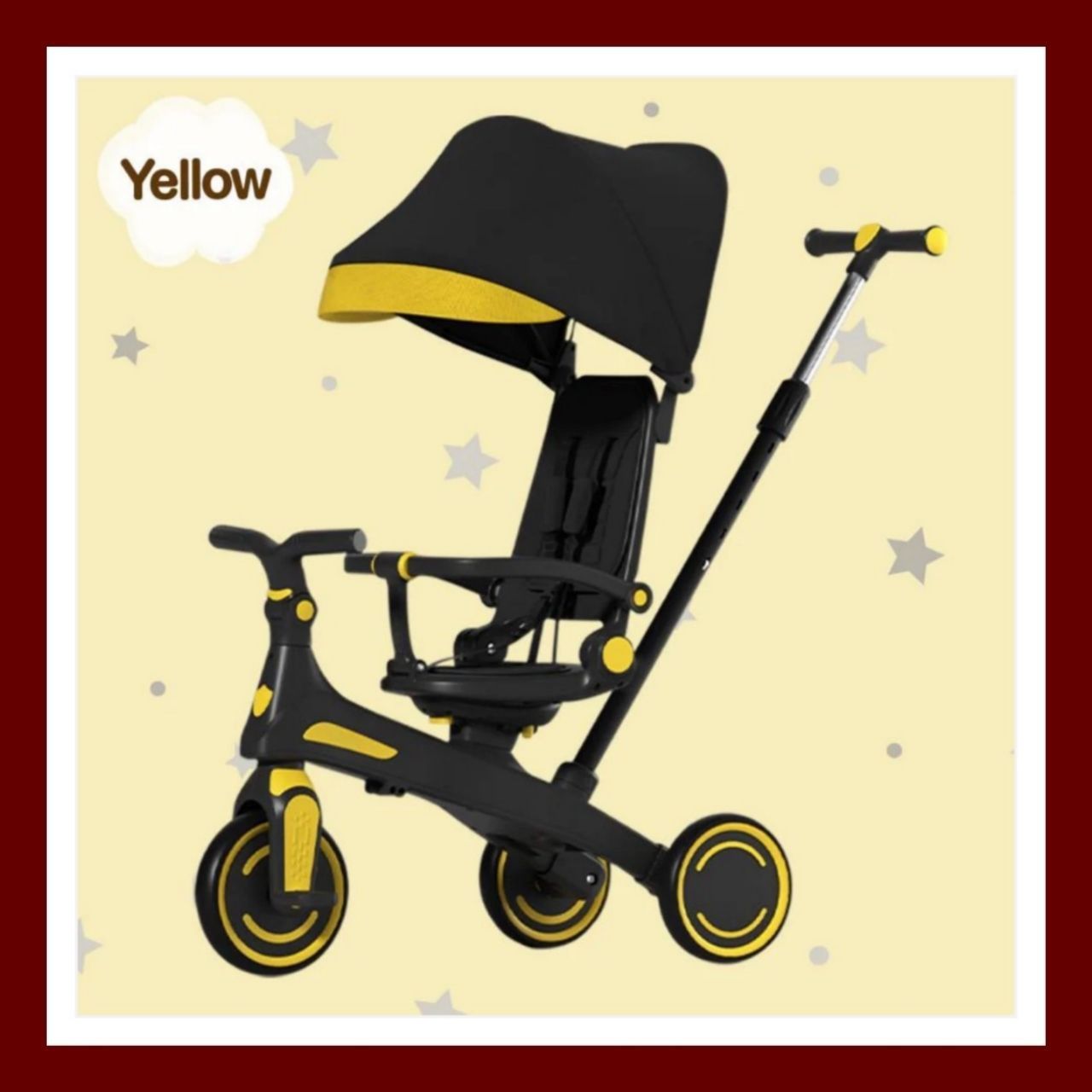 新品】イエロー 黄色 yellow 三輪車 2歳 手押し棒付き 折りたたみ 1歳