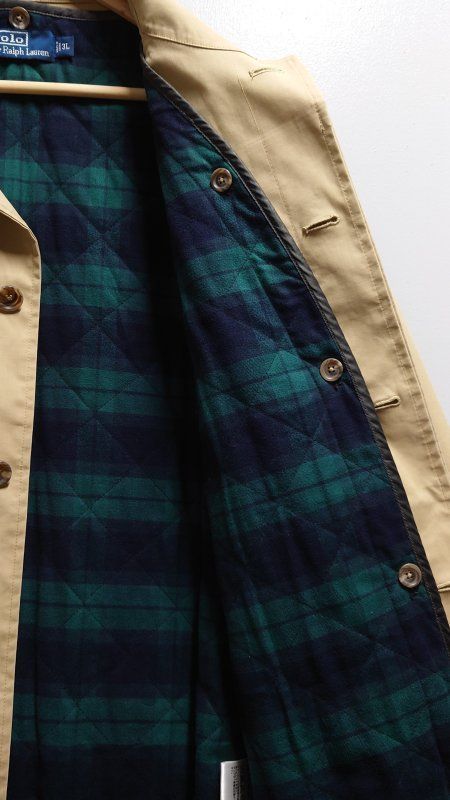 ポロバイラルフローレン ステンカラーコート ライナー付 チェック柄 XL